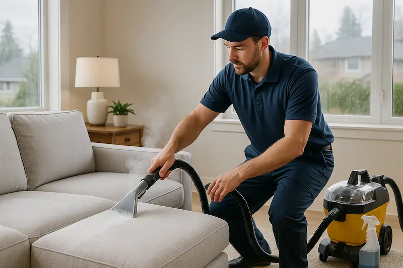 Steam cleaning furniture in Renton home